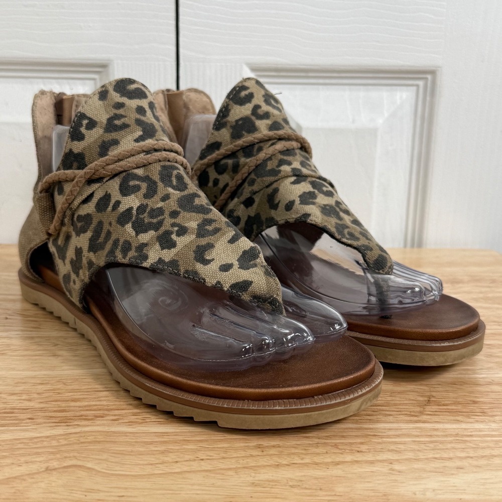 Very G Sparta Sandals Womens 8 Tan Leopard Canvas Braided Boho Back Zip